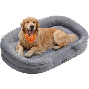 Feandrea Cuccia per Cani di Taglia Grande, 106 x 76 x 18 cm, Ortopedica, Rivestimento Impermeabile, Bordi Rialzati, Sfoderabile e Lavabile, Antiscivolo, Grigio Chiaro PGW283G01