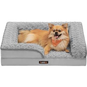 Feandrea Cuccia Cane Interno, Cuccia per Cani, Lettino per Animali, Ortopedico con Gommapiuma Ondulata, Bordi Rialzati, Copertura di Peluche Sfoderabile, 71 x 58 x 16 cm, Grigio Tortora PGW251G01