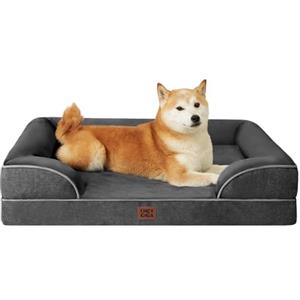 EHEYCIGA Cuccia Cane Interno Taglia Media, Cuscino Cane Impermeabile Sfoderabile e Lavabile, Letto per Cani con tre Lati Rialzati Ortopedico, Cuccia Divano per Cani, Grigio Scuro, 91x68x16cm