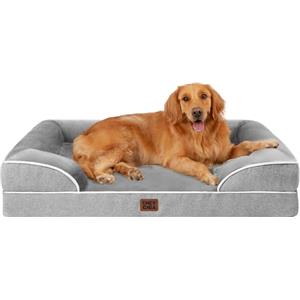 EHEYCIGA Cuccia Cane Interno Taglia Grande, Cuscino Cane Impermeabile Sfoderabile e Lavabile, Letto per Cani con tre Lati Rialzati Ortopedico, Cuccia Divano per Cani, Grigio, 112x81x16cm