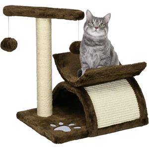 PawHut Tiragraffi Gatto Albero Tira Graffi Gioco Giocattolo per Gatti con Cuccia 2 Palline Appese in Sisal Naturale Altezza 43cm