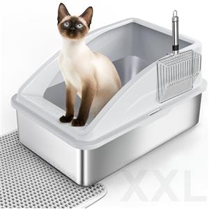 FURTIME Lettiera Gatto, 35 L Lettiera Acciaio Inox, Facile da Pulire, Facile da Pulire Antiodore e Spaziosa, Sabbiera XXL Alta, Con Acciaio Inox Paletta, 58 x 36 x 33 cm