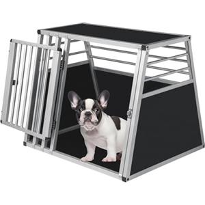 EUGAD Trasportino Cane Auto, Trasportino Cani Media in Alluminio, Box Trasporto per Cani Media da Auto, Cuccia Cane Esterno, Kennel per Canette con Chiusura per Viaggio Trasporto 80x65x65cm
