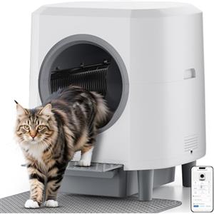 Ellenpent Lettiera Gatto Autopulente Silenziosa, Anti-Perdite/Schiacciamento/Odore, Lettiera Automatica Wifi per Gatti con APP, 90L Per Più Gatti, Svuotamento Con Un Solo Tasto, Facile da Pulire