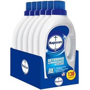 Napisan Detersivo Lavatrice Liquido Igienizzante Classico, 6 Confezioni da 1.15 l da 138 Lavaggi di Detersivo Lavatrice Liquido