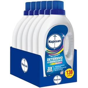 Napisan Detersivo Lavatrice Liquido Igienizzante Capi Colorati, 6 Confezioni da 1.15 l da 138 Lavaggi di Detersivo Lavatrice Liquido