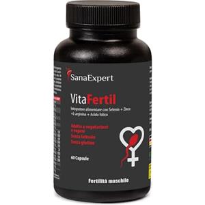 SanaExpert VitaFertil - Integratore per Fertilità Maschile con L-Arginina, Zinco, Vitamina C e Minerali - Supporto Sistema Riproduttivo, Energia e Benessere Uomo - 60 Capsule Made in Germany