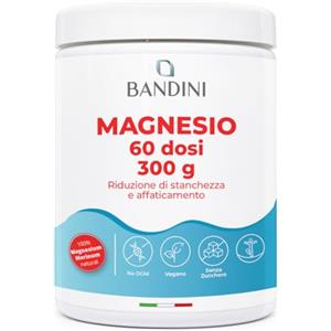 Bandini® MAGNESIO COMPLETO IN POLVERE 430mg - Puro 60 Dosi, Magnesium Carbonato, Citrato, Integratore Benessere Intestinale Per Stitichezza, Ansia, Mal di Testa, Stanchezza, Stress, Memoria (300g)