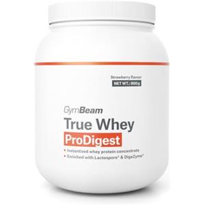 GymBeam Proteine in Polvere True Whey ProDigest - Proteine del Siero di Latte Concentrate con Enzimi Digestivi DigeZyme® e Probiotici Lactospore® - Alto Contenuto Proteico (900 g, Fragola)