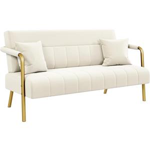 Yaheetech Divano Imbottito a 2 Posti in Velluto Divanetto da Salotto con Braccioli 143,5 cm × 71,5 cm × 75,5 cm Sofa Moderno con 2 Cuscini Divano per Soggiorno Camera da Letto Beige
