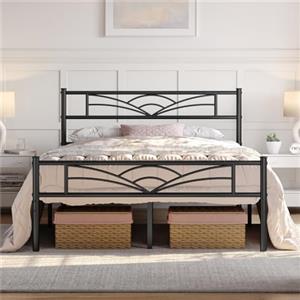 Yaheetech Struttura Letto Matrimoniale Telaio in Metallo Ferro Testiera a Forma di Nuvole Nero 140 x 200 cm