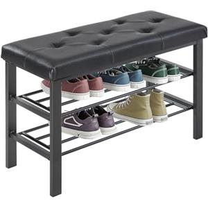 Sweetcrispy Scarpiera 3 Ripiani Scarpiera con Panca 32x81x50 cm Cassapanca Ecopelle e Struttura in Metallo Scarpiera per Soggiorno Ingresso Corridoio Nero