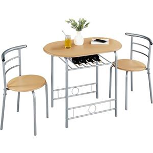 Yaheetech Set Tavolo e 2 Sedie Sala da Pranzo Cucina Mobili da Bar Piccoli Spazi Salvaspazio Balcone per 2 Persone in Legno e Metallo Sedia Portata 136 kg Beige