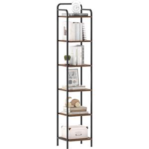 Hzuaneri Scaffale a 6 Ripiani, Libreria, Scaffale Stretto per Libri, Mensola D'angolo Industriale, Mensola Sottile per Ufficio, Soggiorno, Camera da Letto, Cucina, Marrone Vintage e Nero BC24601B