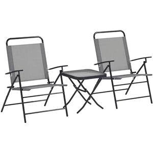 Outsunny Set da Giardino 3 Pezzi con 2 Sedie da Giardino Pieghevoli con Schienale Regolabile e Tavolo, Set Tavolo e Sedie da Giardino in Acciaio e Vetro, Set da Bistro per Patio, Cortile, Grigio