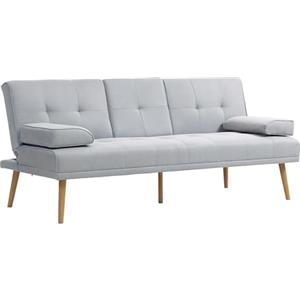 HOMCOM Divano Letto 3 Posti Stile Scandinavo Reclinabile con 2 Braccioli Rimovibili in Tessuto, Gambe in Legno e Tavolino a Ribalta Grigio