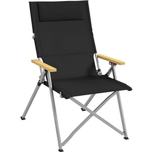 Outsunny Sedia da Campeggio Pieghevole con Schienale Regolabile su 4 Livelli, Sedia per Esterno in Alluminio, Legno e Tessuto Oxford, per Esterni Picnic Spiaggia Giardino, Nero e Argento