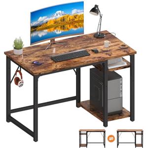 Airfish Scrivania per Computer 100x50cm, Scrittoio con 2 Ripiani a Sinistra o Destra, Tavolo da Lavoro, per Ufficio Soggiorno, Struttura in Acciaio, Maarrone Vintage