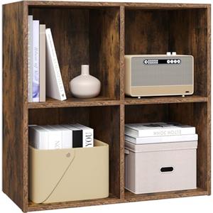 WOLTU Libreria Moderna Mensola di Legno a 4 Cubi Scaffale da Esposizione Porta Libri per Casa Ufficio,Marrone rustico