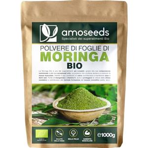 Amoseeds Polvere di Foglie di Moringa Bio 1KG | Antiossidante, Proteine, Energia, Pelle | Qualità superiore
