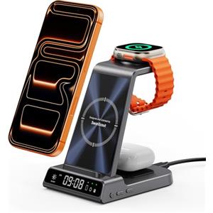 SwanScout Caricatore Wireless 3-in-1 per iPhone Air/17/16/15/14/13/12, per Apple Watch Ultra 3/11/10/9/8/7/SE 3 e AirPods/Pro/4/3, SwanScout C02A