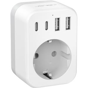 JSVER Adattatore per presa di corrente internazionale JSVER,Set di adattatori da viaggio universali con 4 USB, prese di viaggio per il Sud Africa,Giappone,India (EU-Australia-Bianco)