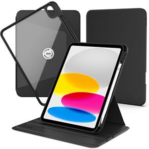 CACOE Custodia Cover Compatibile con iPad 11a Generazione (A16) 11" (2025) / iPad 10a Generazione 10.9" (2022) con Portapenne, Protezione con Rotazione a 360 Gradi Supporto Cover, Nero