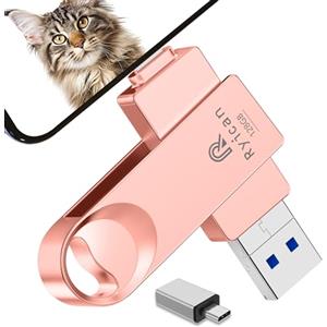 Ryican [Senza APP] Chiavetta USB per lPhone,Ryican 128GB Memoria Esterna Pendrive USB C 3.0 Chiavetta per lphone per scaricare foto 4 in 1 Photostick per iOS/Smartphone/Pad/Android/PC/Tablet,Rosa