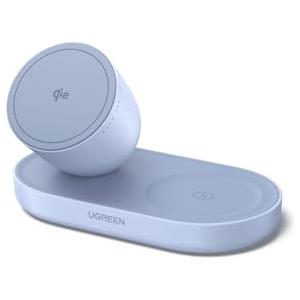 UGREEN Zapix Caricatore Wireless iPhone Certificato Qi2 15W Base Ricarica Rapida Magnetico 2 in 1 Compatibile con Magsafe iPhone 17 Pro Max Plus Air 16 15 14 13 12 AirPods 4 3 Pro 3 2 1 (Blu)