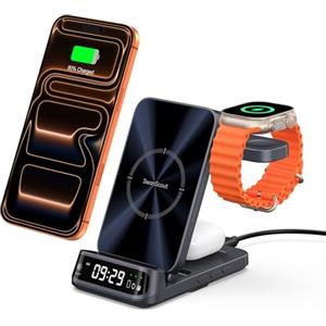 SwanScout Caricatore Wireless per iPhone, Stazione di Ricarica 3 in 1 per iPhone 17/Air/16/15/14/13/12, Base Ricarica per Apple Watch Ultra 3/11/10/9/8, per AirPods, SwanScout 708A (Senza Adattatore)