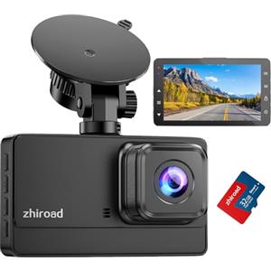 Zhiroad Dash Cam Auto,1080P FHD Dash Cam con Schermo IPS da 3", Grandangolo 176°, Telecamera per Auto con Scheda SD 32G, Visione Notturna,Registrazione in Loop,Modalità Parcheggio,Sensore G,WDR