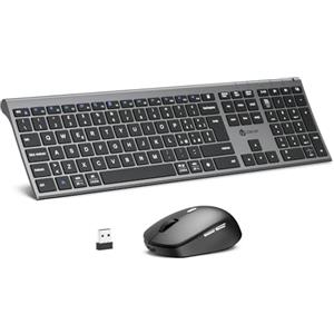 iClever Tastiera e Mouse Wireless Bluetooth, Tastiera e Mouse Doppia Modalità (Bluetooth + 2.4G) Ricaricabile, Layout Italiano QWERTY, Silenziosa for Mac, iPad, PC, Laptop, Desktop, Tablet, Smartphone