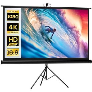 HOMCOM Telo Proiettore da 84 Pollici 4K HD Formato 16:9 con Treppiede Pieghevole e Altezza Regolabile, Schermo Proiettore Portatile, Grandangolo di 160 Gradi, per Casa, Home, Cinema, Esterno, Nero