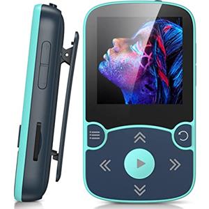 AGPTEK 64GB Lettore MP3 Running, Lettore MP3 con Clip Bluetooth 5,3, MP3 Player Sport Mini Portatile, Contapassi Integrata, Radio FM, Registrazione, Lettura E-Book, Slot TF Fino a 128 GB (Blu)