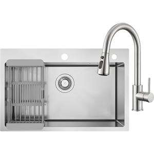 CECIPA 70x45 cm Lavello Cucina con Arco Rubinetto Cucina Estraibile, Lavandino Cucina 1 Vasca in Acciaio Inox con cestello scolapiatti, per Mobile da 70cm