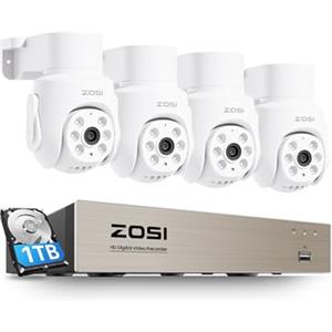 ZOSI Set di Telecamere di Sorveglianza PTZ da 8CH 5MP 1TB DVR, 2MP PT Telecamere per Esterni Vista a 360° con Audio, Rilevamento di Persone, Visione Notturna