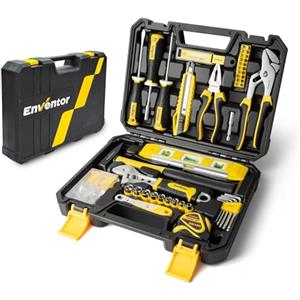 Enventor Cassetta Attrezzi Completa 158 Pezzi Giallo, Set Attrezzi da Lavoro con Cacciavite Chiave a Martello, Utensili da Lavoro con Cassetta Degli Attrezzi, Valigetta Attrezzi Completa per la Casa