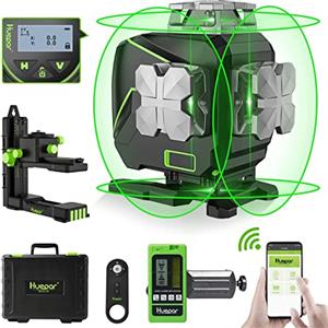 Huepar Livella Laser Autolivellante a 16 Linee Laser a Linea Trasversale 4x360° con Ricevitore - Schermo LCD, Laser per Pavimento per Piastrelle a Raggio Verde Bluetooth 4D