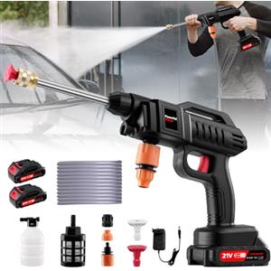 Litglobe Idropulitrice a Batteria,60 Bar/870 PSI Idropulitrice Portatile con 2 Batterie,3 In 1 Ugello,Tubo da 5M, 480L/H High Pressure Cleaner per Auto,Giardino,Pavimenti e Esterni