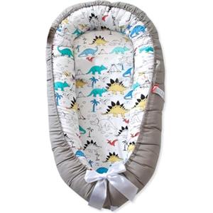 SONARIN Portatile Riduttore Lettino Neonato,88 x 53 cm Baby Nest Nido Neonati Riduttore Culla da Viaggio per Bambini, con100% Cotone Copertura Reversibile Lavabile(Grigio-Dinosauro)