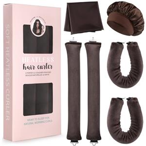 GeeRic 4pcs Bigodini Capelli Senza Calore，GeeRic Bigodino Lungo per Boccoli+Cuffia Doccia+Foulard da Fisso Flessibile Boccoli Arricciacapelli per Capelli DIY Salone Strumento a Styling Dormo