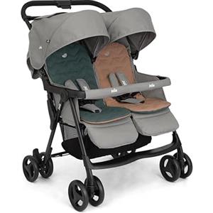 Joie Passeggino doppio leggero Aire Twin, adatto dalla nascita fino a 15 kg, sedili indipendenti rivolti in avanti, imbracatura SoftTouch a 5 punti, reclinabile in posizione sdraiata, tettoie UPF 50+