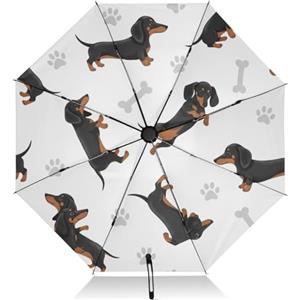 GAIREG Ombrello pieghevole bianco con simpatico bassotto, ombrello da viaggio compatto con apertura automatica e chiusura per sole e pioggia, antivento portatile