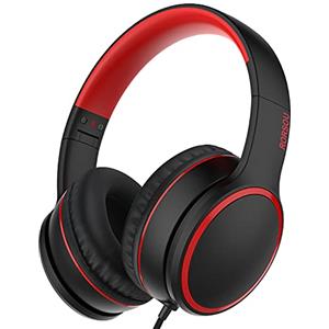RORSOU R10 Cuffie auricolari con microfono, leggere, pieghevoli, stereo, bassi, con cavo anti-groviglio da 1,5 m, cuffie cablate portatili per smartphone, tablet, computer, MP3/4 (nero)