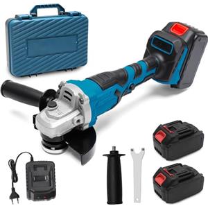 EagerMinds Smerigliatrice angolare a batteria per Makita 18 V, 125 mm, motore senza spazzole Flex, batteria Flex con 2 batterie e caricabatterie, 2 dischi da taglio, 1300 giri/min, per taglio, rimozione della