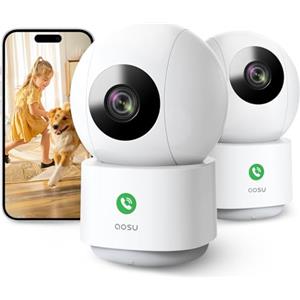 aosu 2K Telecamera WIFI Interno, Telecamera Sorveglianza, Chiamata One-touch, 360° Tracciamento del Movimento, Visione Notturna, Audio Bi-direzionale, Compatibile con Alexa, 5G/2.4GHz Wi-Fi