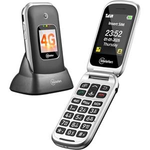 Melefon Telefono Cellulare per anziani,4G Flip Telefoni Cellularii con Tasti Grandi,Pantalla 2,4 +1,44 ,Funzione SOS, Volume Alto,Base di RicarIca,1350 mAh Batteria