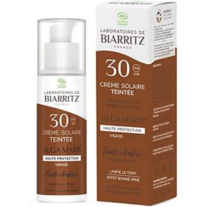 Laboratoires de Biarritz - Crema solare viso tinto ambra - SPF30 - ALGA MARIS® Certificato Bio - Protezione UVA/UVB e Luce Blu - 50 ml - Made in France
