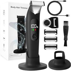 SUPRBIRD Rasoio Elettrico Corpo Uomo Impermeabile Rasoio Corpo Uomo con Luce LED, Pettini Regolabili 1-10mm, Depilatore Corpo Depilatore Intimo Wet & Dry, per il Corpo