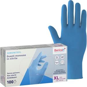Bericah, Sensinitryl, Guanti in Nitrile, Senza Polvere, Taglia XL,100 Pezzi